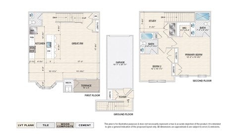 Floor plan for 2 beds, 2.5 baths, 1422 sqft